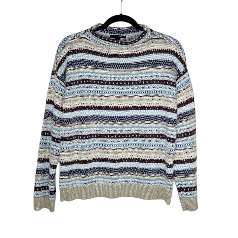 Ann Taylor Petites Fair Isle Funnel Neck Striped Sparkle Sweater size MP